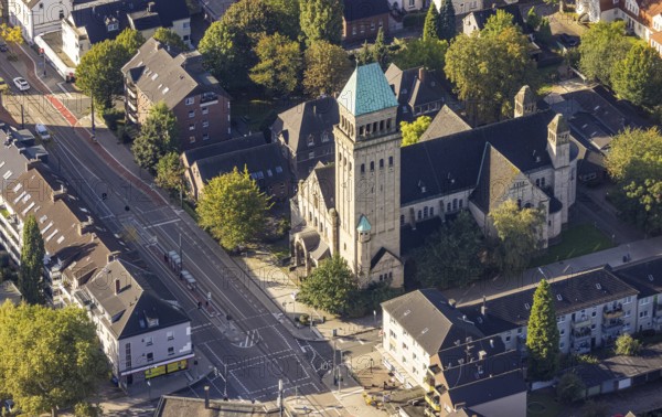 Aerial view, Ludgerikirche in the Buer district of Gelsenkirchen, Ruhr area, North