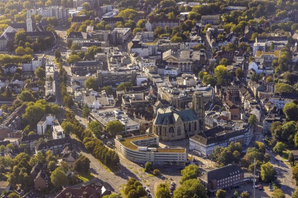 Aerial view, City Buer-Mitte with the Catholic Propsteikirche St. Urbanus in the district Buer in