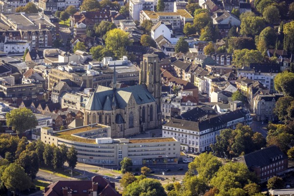 Aerial view, City Buer-Mitte with the Catholic Propsteikirche St. Urbanus in the district Buer in