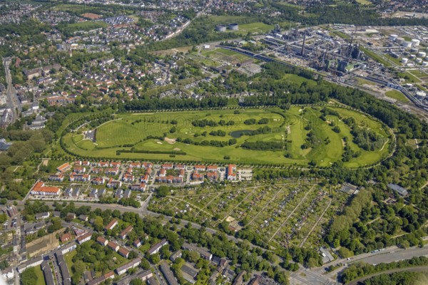 Aerial view, golf course Horst at Schloss Horst, Horst, Gelsenkirchen, Ruhr area, North