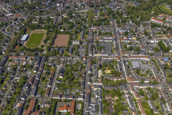 Aerial view, secondary centre Horst, Markenstraße, retail centre, Horst, Gelsenkirchen, Ruhr area,