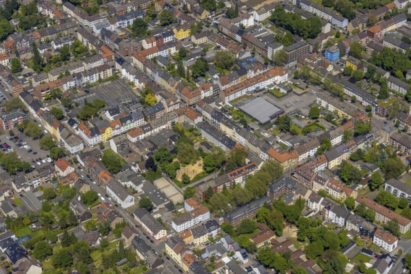 Aerial view, secondary centre Horst, Markenstraße, retail centre, Horst, Gelsenkirchen, Ruhr area,