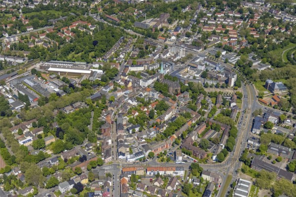 Aerial view, secondary centre Horst, Essener Straße, retail centre, Beckhausen, Gelsenkirchen, Ruhr