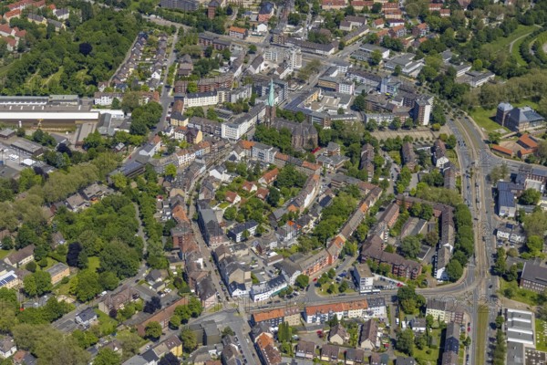 Aerial view, secondary centre Horst, Essener Straße, retail centre, Beckhausen, Gelsenkirchen, Ruhr
