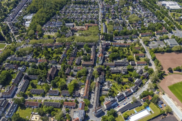 Aerial view, Perspective local supply centre Heßler, Fersenbruch, retail centre, Horst,