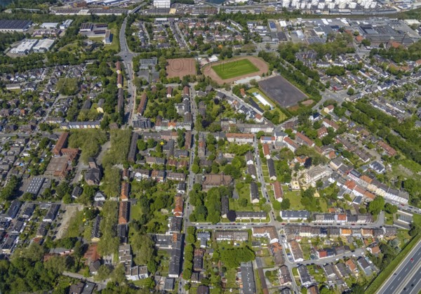 Aerial view, Perspective local supply centre Heßler, Fersenbruch, retail centre, Horst,