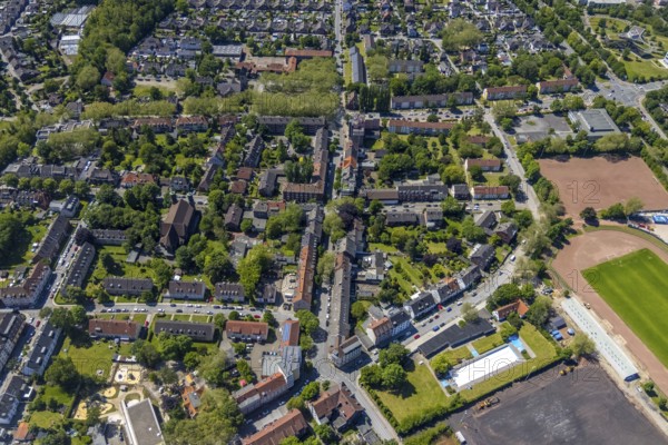 Aerial view, Perspective local supply centre Heßler, Fersenbruch, retail centre, Horst,