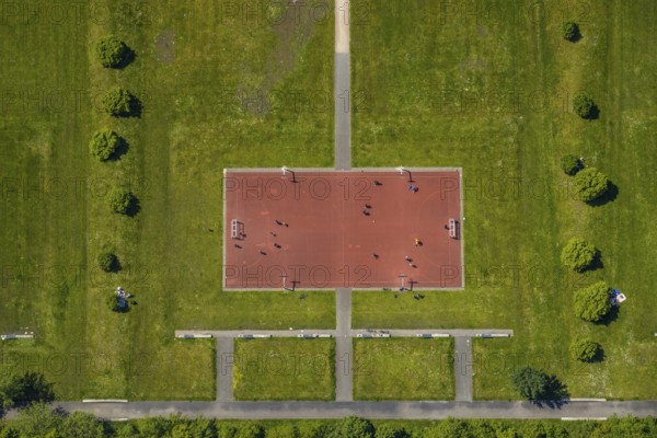 Aerial view, Consol-Park football pitch, football pitch, leisure centre, Bismarck, Gelsenkirchen,