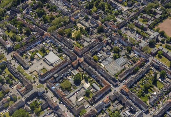 Aerial view, secondary centre Horst, Markenstraße, retail centre, Horst, Gelsenkirchen, Ruhr area,