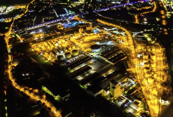 Aerial view, city harbour tank farm, Schalke-Nord, Gelsenkirchen, Ruhr area, North