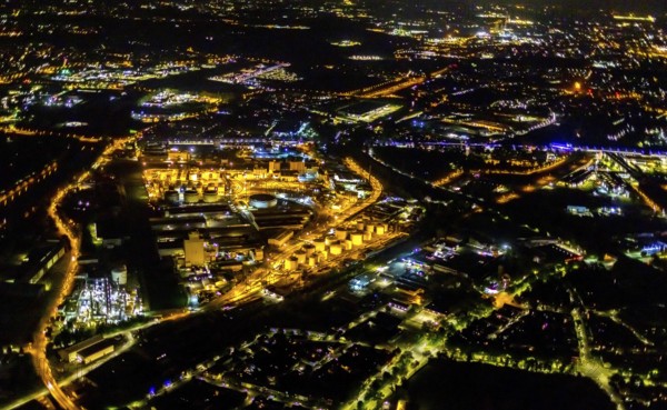 Aerial view, city harbour tank farm, Schalke-Nord, Gelsenkirchen, Ruhr area, North