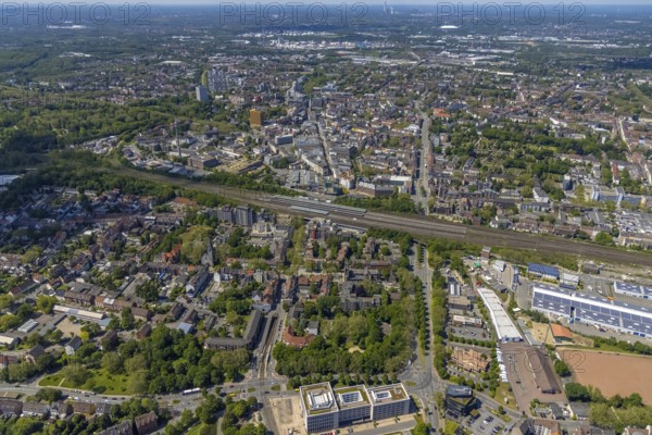 Aerial view, main centre Gelsenkirchen-Mitte, City Gelsenkirchen, Bahnhofstraße, market place,