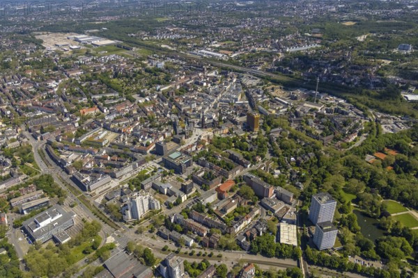 Aerial view, main centre Gelsenkirchen-Mitte, City Gelsenkirchen, Bahnhofstraße, market place,