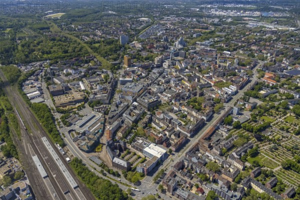 Aerial view, main centre Gelsenkirchen-Mitte, City Gelsenkirchen, Bahnhofstraße, market place,