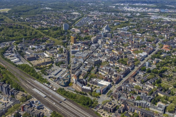 Aerial view, main centre Gelsenkirchen-Mitte, City Gelsenkirchen, Bahnhofstraße, market place,