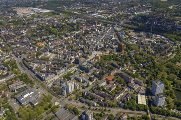 Aerial view, main centre Gelsenkirchen-Mitte, City Gelsenkirchen, Bahnhofstraße, market place,