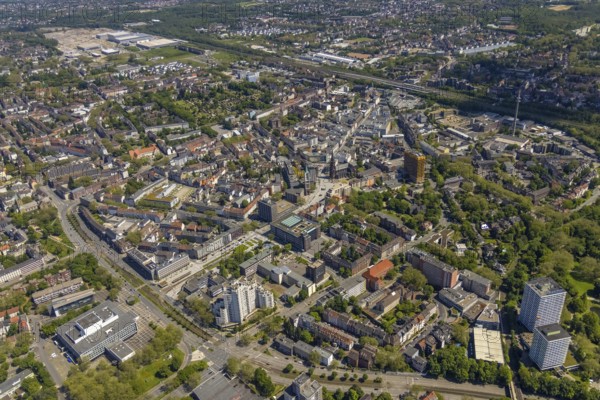Aerial view, main centre Gelsenkirchen-Mitte, City Gelsenkirchen, Bahnhofstraße, market place,