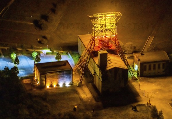 Aerial view, headframe shaft IX with engine houses in Consol Park, Bismarck, Gelsenkirchen, Ruhr