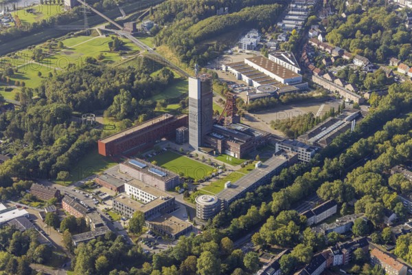 Aerial view, Hercules of Gelsenkirchen sculpture in the Nordstern industrial park on the winding