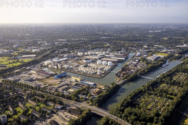Aerial view, city harbour Gelsenkirchen in the district Schalke-Nord in Gelsenkirchen, Ruhr area,