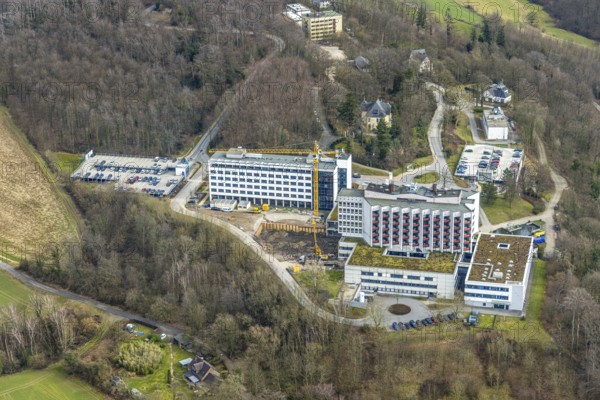Aerial view, Ruhrlandklinik with construction site, Essen-Heidhausen, Essen, Ruhr area, North