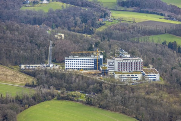 Aerial view, Ruhrlandklinik with construction site, Essen-Heidhausen, Essen, Ruhr area, North