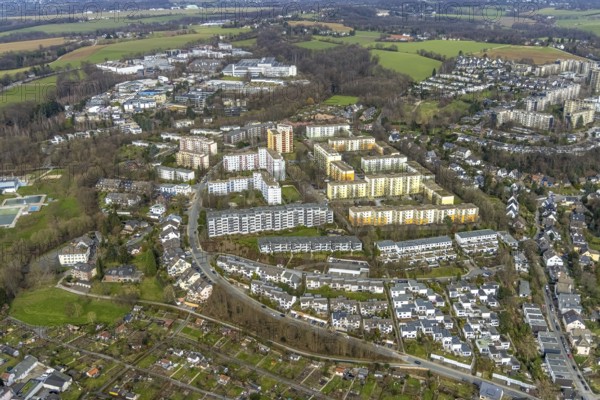 Aerial view, high-rise housing estate Rheinstraße Unterlehberg, Kettwig, Essen, Ruhr area, North