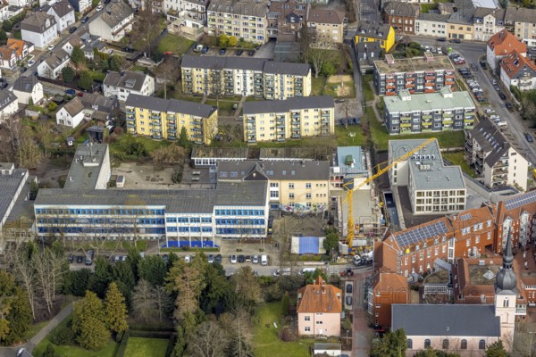 Aerial view, Theodor-Heuss-Gymnasium with construction site, Kettwig, Essen, Ruhr area, North