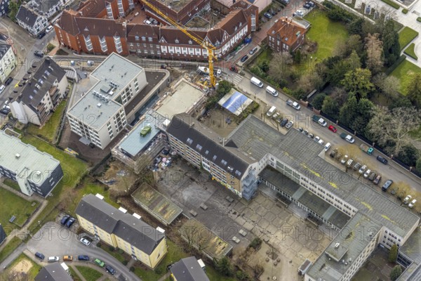 Aerial view, Theodor-Heuss-Gymnasium with construction site, Kettwig, Essen, Ruhr area, North