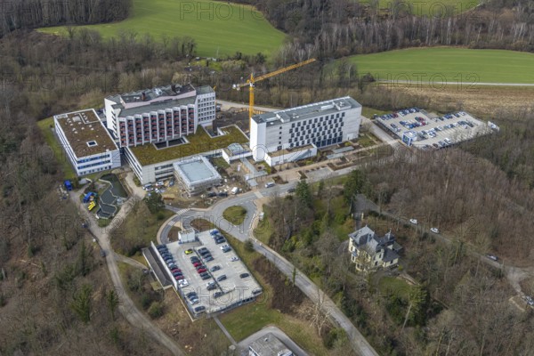 Aerial view, Ruhrlandklinik with construction site, Essen-Heidhausen, Essen, Ruhr area, North