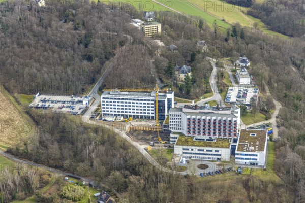 Aerial view, Ruhrlandklinik with construction site, Essen-Heidhausen, Essen, Ruhr area, North