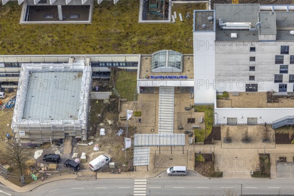 Aerial view, Ruhrlandklinik with construction site, Essen-Heidhausen, Essen, Ruhr area, North