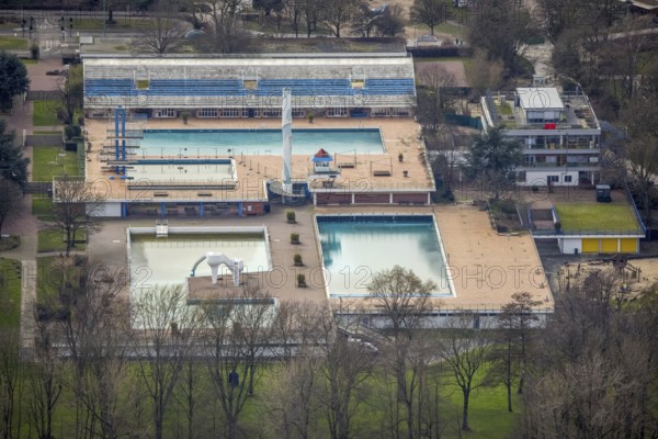 Aerial view, Grugabad im Grugapark, Essen-Rüttenscheid, Essen, Ruhr area, North Rhine-Westphalia,