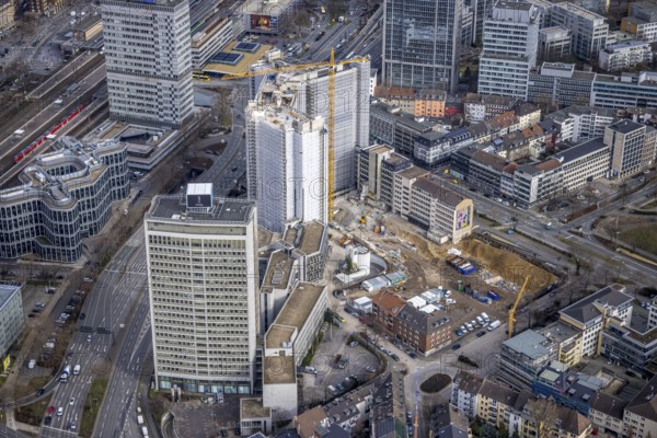 Aerial view, demolition of the Ypsilon-Haus of the RWE headquarters Essen in Huyssenallee, planned