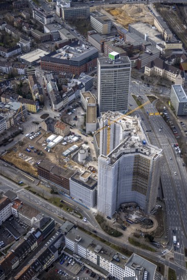 Aerial view, demolition of the Ypsilon-Haus of the RWE headquarters Essen in Huyssenallee, planned