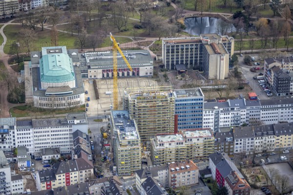 Aerial view, Philharmonie Essen, Huyssenallee, construction site, new building complex with