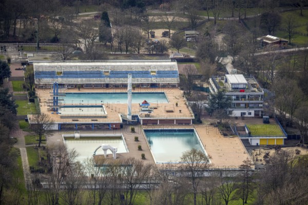 Aerial view, Grugabad im Grugapark, Essen-Rüttenscheid, Essen, Ruhr area, North Rhine-Westphalia,