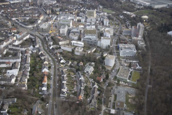 Aerial view, University Hospital Essen, construction site at the building Institute Group 1 (IG1),