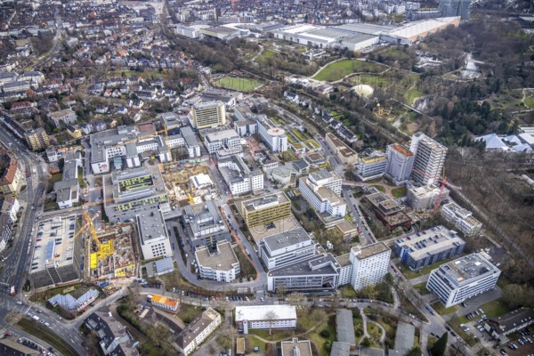 Aerial view, University Hospital Essen, construction site at the building Institute Group 1 (IG1),