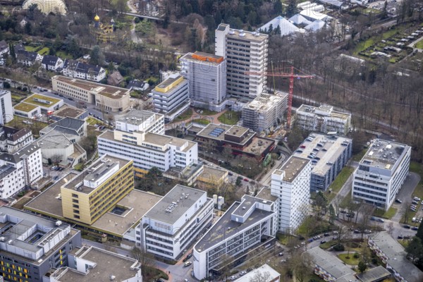 Aerial view, University Hospital Essen, construction site at the building Institute Group 1 (IG1),