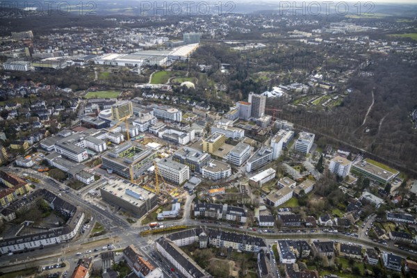 Aerial view, University Hospital Essen, construction site at the building Institute Group 1 (IG1),