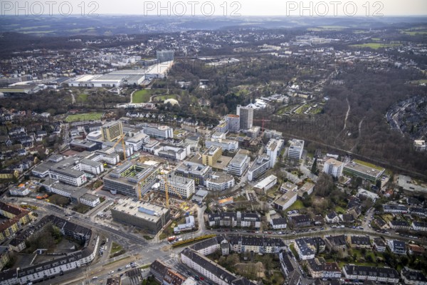 Aerial view, University Hospital Essen, construction site at the building Institute Group 1 (IG1),