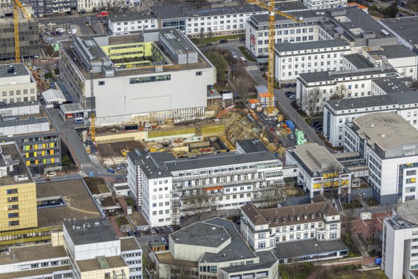 Aerial view, University Hospital Essen, medical centre, construction site, Essen-Holsterhausen,