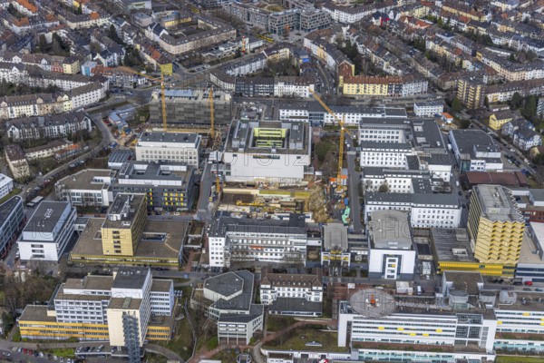 Aerial view, University Hospital Essen, construction site at the building Institute Group 1 (IG1),