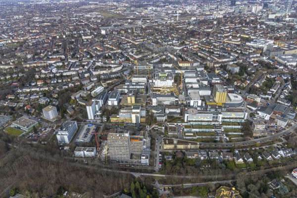 Aerial view, Essen University Hospital, construction site at the Institute Group 1 (IG1) building,