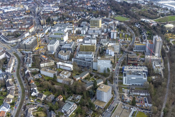 Aerial view, University Hospital Essen, construction site at the building Institute Group 1 (IG1),
