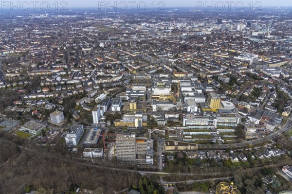 Aerial view, University Hospital Essen, construction site at the building Institute Group 1 (IG1),