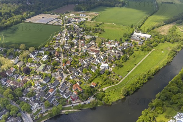 Aerial view, residential area Kettwig in front of the bridge, biogas plant Landsberger Straße,