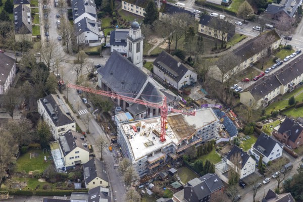 Aerial view, conversion of St. Mary's Church into flats and new construction for flats,