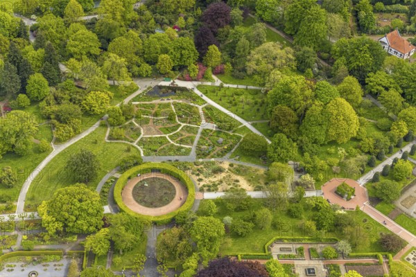 Aerial view, Grugapark, Botanical Garden of the University of Duisburg / Essen, Javelin in the